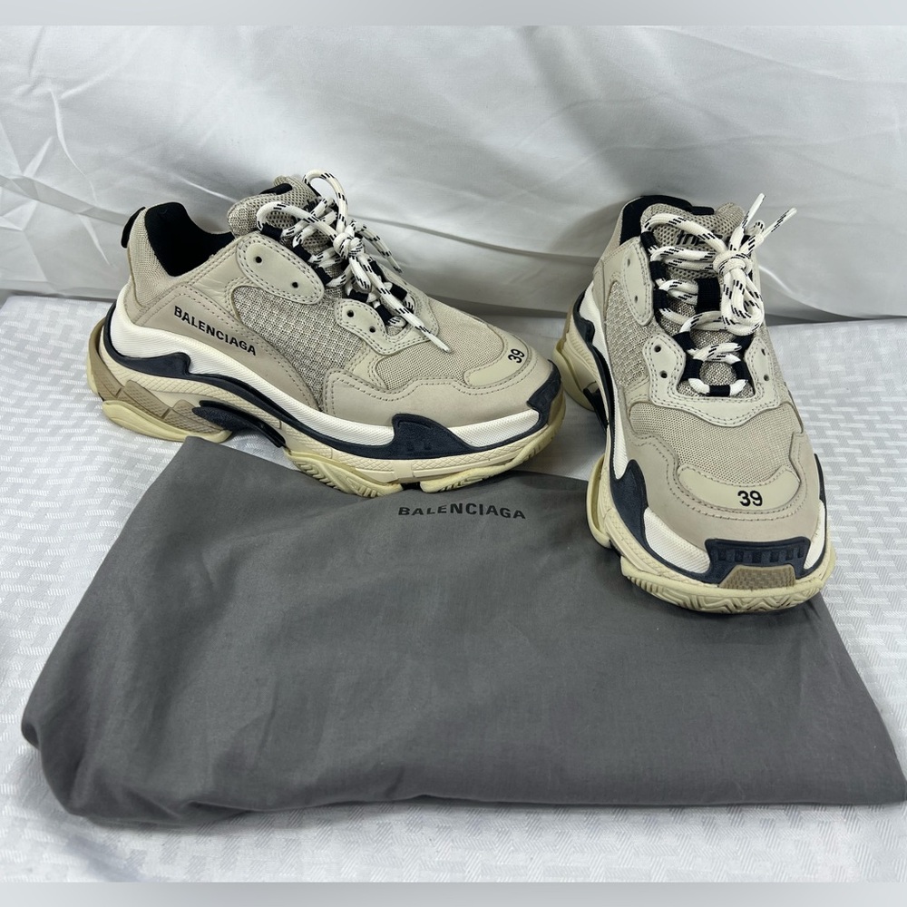 Balenciaga Triple S Beige Black Women’s 39 | Chunky Dad Shoes w/Dustie&laces - Picture 2 of 11